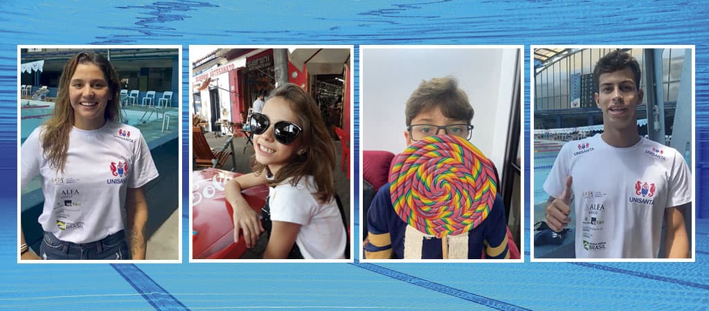 os irmãos Pedro e Duda e os atletas da seleção brasileira de natação, Beatriz e Guilherme